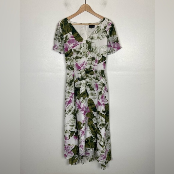 Tahari By Arthur S Levine Floral High Low Midi Dress Sz 12 Pleated Side Pockets - Picture 4 of 16